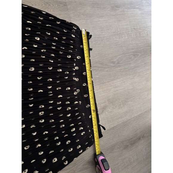 Vtg Knife Pleated Black Whimsigoth Boho Maxi Skirt Sun Mini Print Lined Sheer 14 - Picture 10 of 11